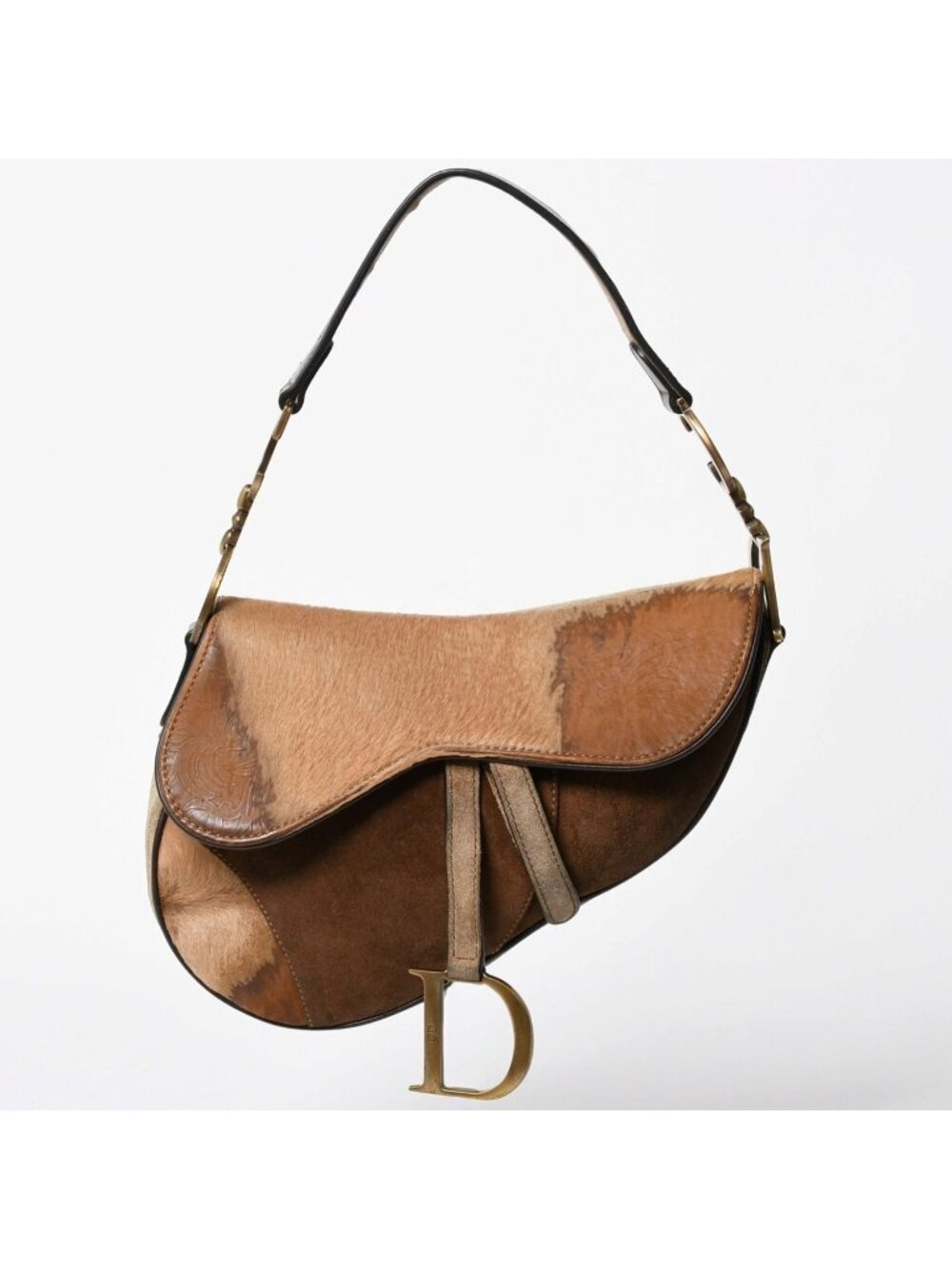 Dior Saddle Bag Calf Hair Suede Brown Gold
